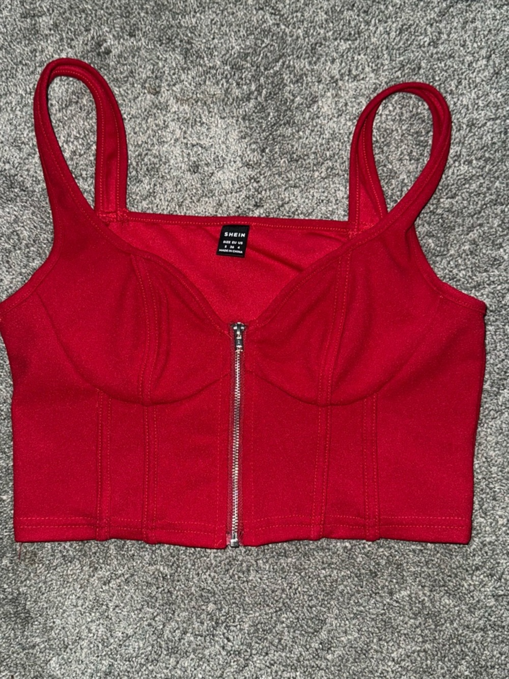 SHEIN Red Zip-Front Bustier Crop Top with Structured Cups